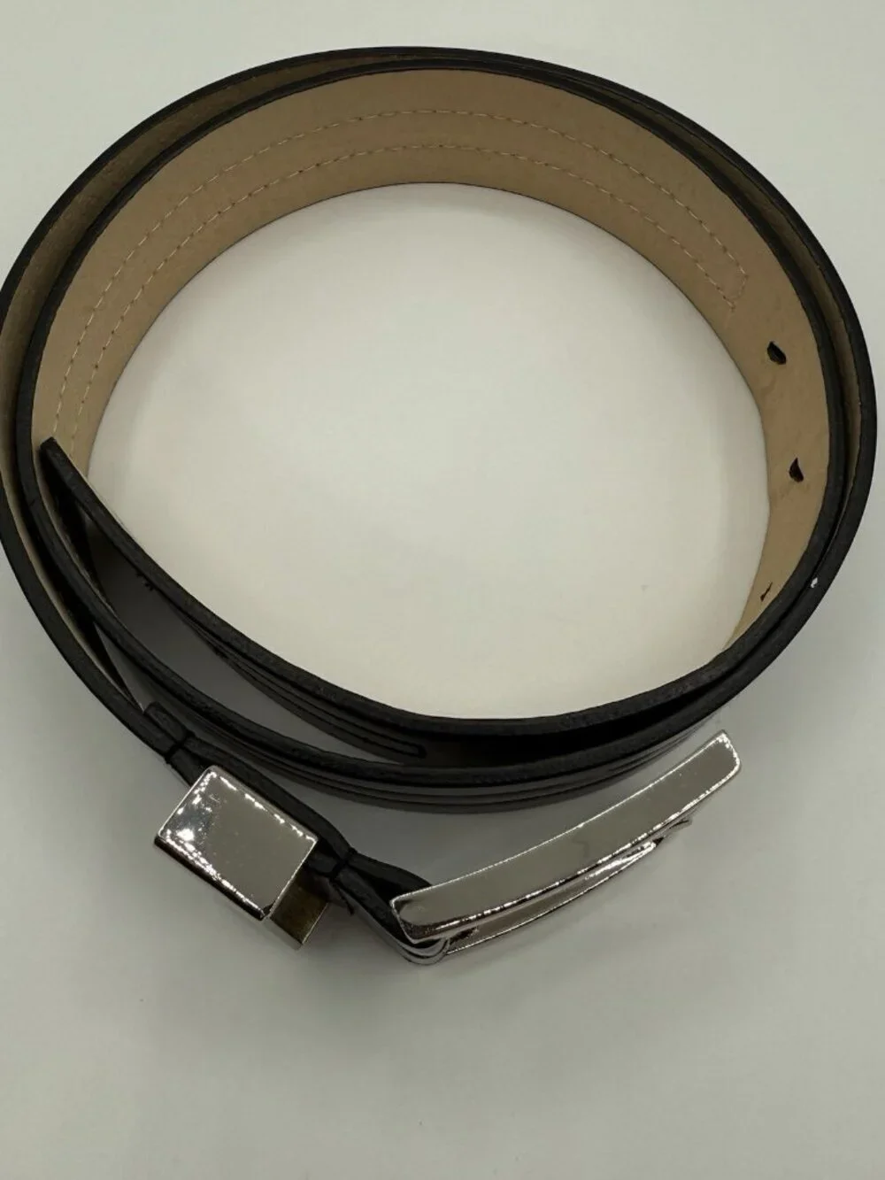 apt. 9 Men’s Black Leather Belt Sz M Silver-tone Metal